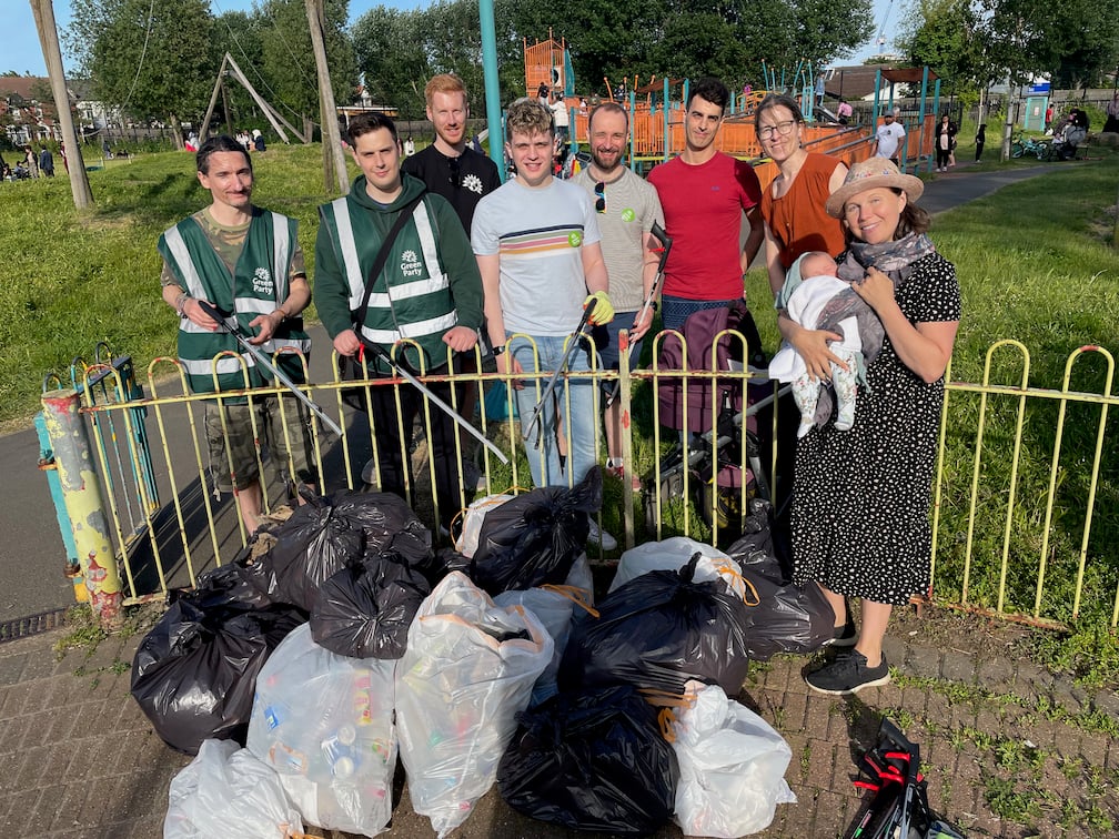 Newham Green Party volunteers on a litter pick, May 2023